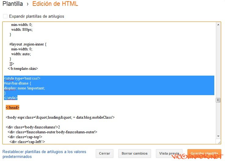 Blogger - Ocultar Barra de Navegacion - Paso5