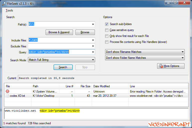 FileSeek - Programa para buscar dentro de los archivos TXT de Windows