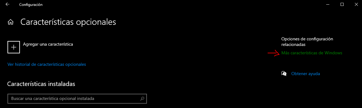 Windows - Configuración - Características Opcionales