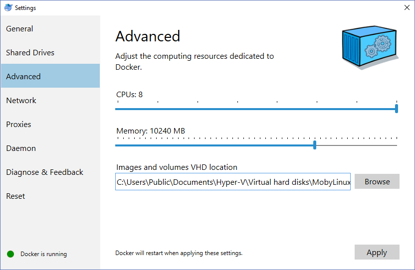 Docker VHD Location , Default images, Container