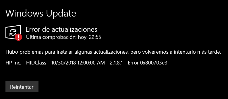 HP Inc. - HIDClass - 10/30/2018 12:00:00 AM - 2.1.8.1 - Error 0x800703e3